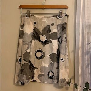 Zara Woman Black and Gray Floral A-Line Linen-mixed Skirt